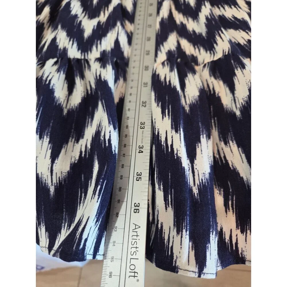 Pomander Place Navy Ikat Kenzo Mini Dress Medium Empire Waist Swing Boho Preppy - Picture 11 of 11
